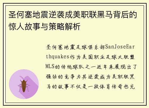 圣何塞地震逆袭成美职联黑马背后的惊人故事与策略解析