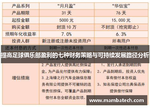 提高足球俱乐部盈利的七种财务策略与可持续发展路径分析